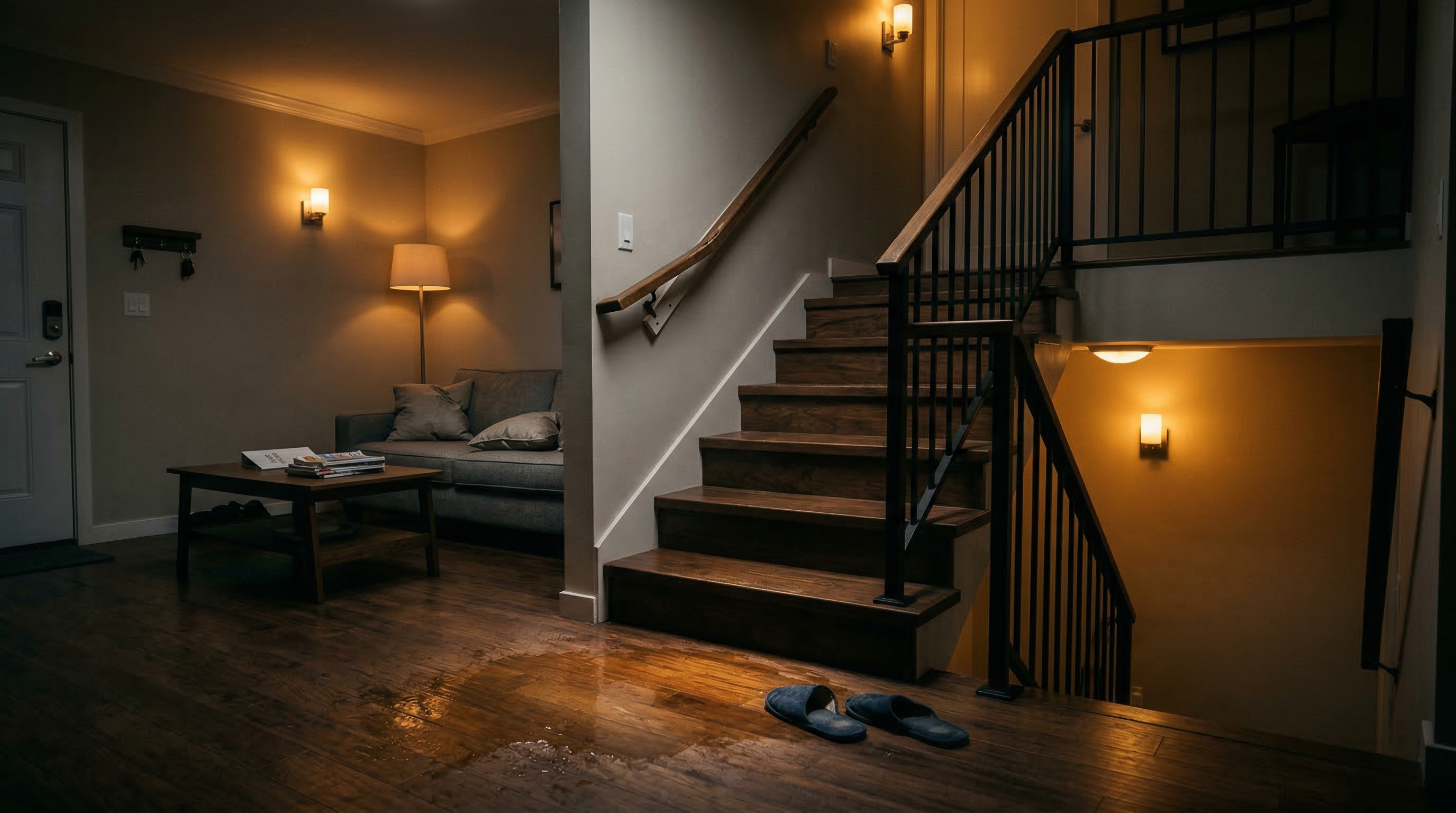 Vacation rental property interior with hazardous conditions